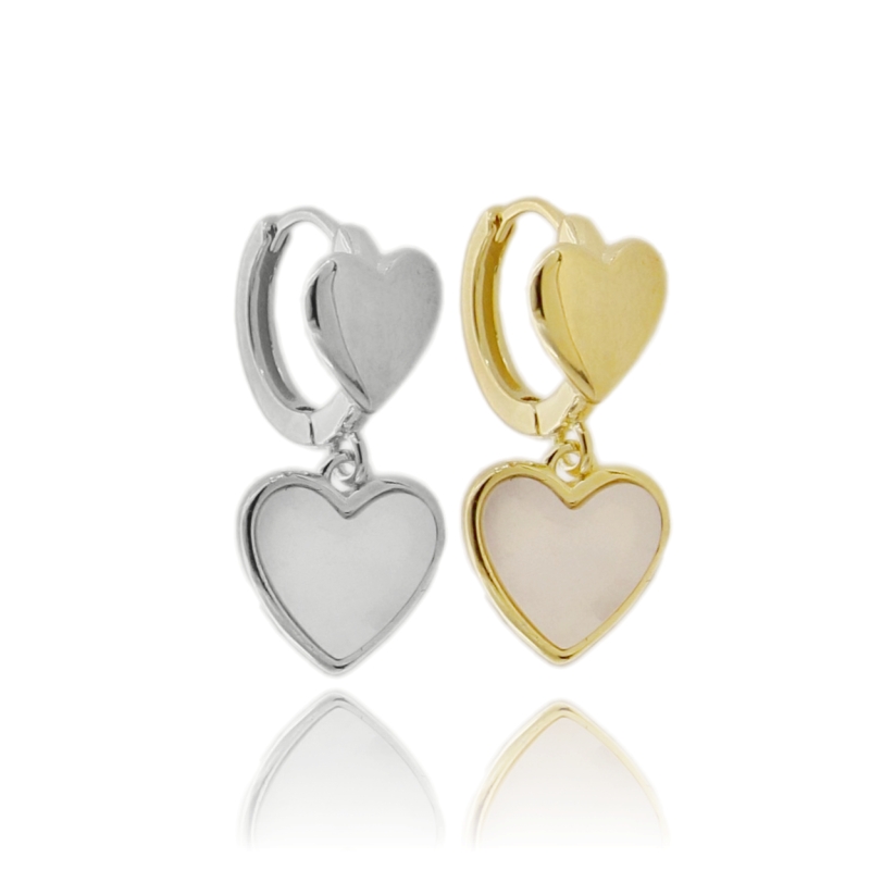 ORECCHINI A CERCHIO CON CUORE IN MADREPERLA IN ARGENTO TIT 925 E ZIRCONI