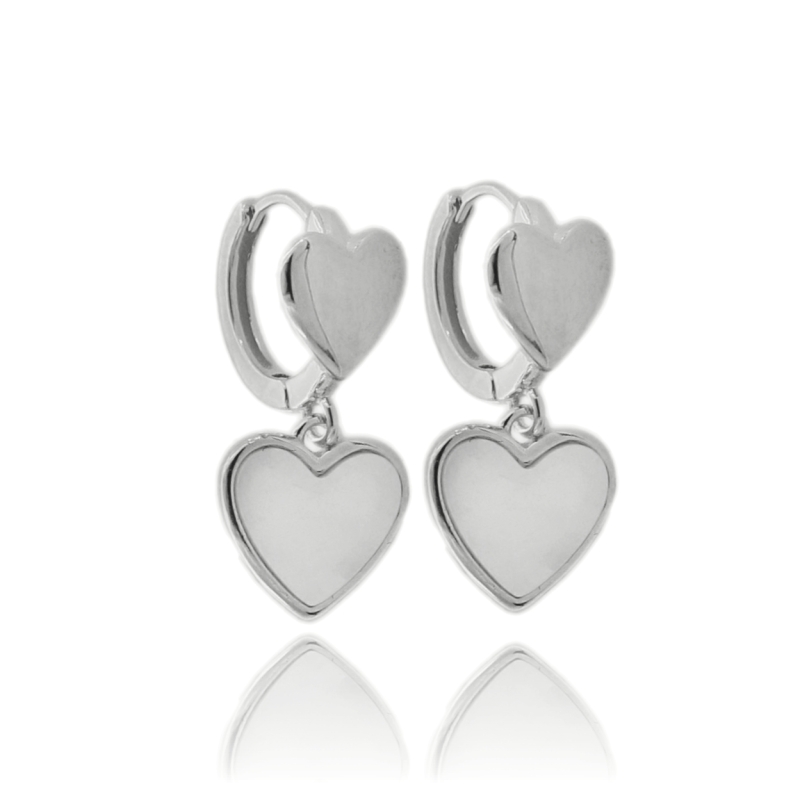 ORECCHINI A CERCHIO CON CUORE IN MADREPERLA IN ARGENTO TIT 925 E ZIRCONI