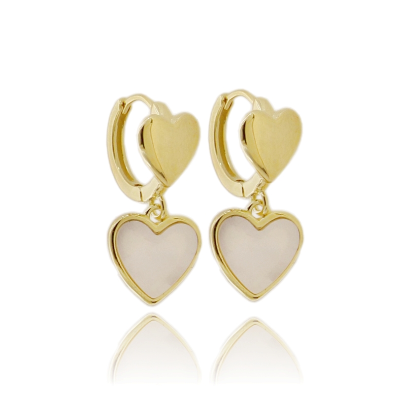 ORECCHINI A CERCHIO CON CUORE IN MADREPERLA IN ARGENTO TIT 925 E ZIRCONI