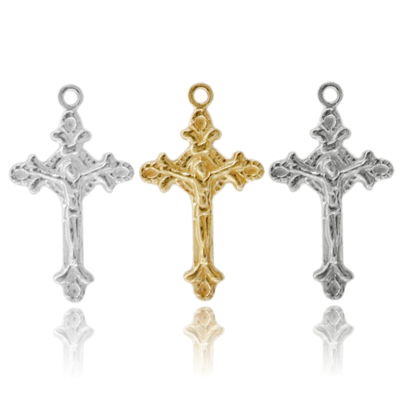 CIONDOLO CROCE PZ 3 MM 20X12 MICROFUSA A PUNTE SENZA CONTRO MAGLIA IN ARGENTO TIT 925‰