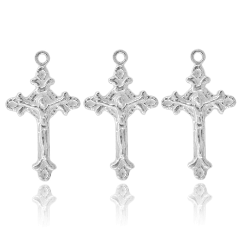 CIONDOLO CROCE PZ 3 MM 20X12 MICROFUSA A PUNTE SENZA CONTRO MAGLIA IN ARGENTO TIT 925‰
