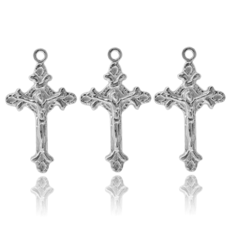 CIONDOLO CROCE PZ 3 MM 20X12 MICROFUSA A PUNTE SENZA CONTRO MAGLIA IN ARGENTO TIT 925‰