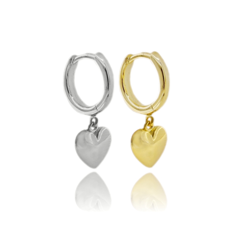 ORECCHINI A CERCHIO MM 10 CON CUORE PENDENTE IN ARGENTO TIT 925