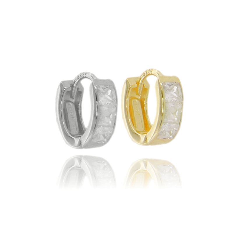 ORECCHINI A CERCHIO DIAMETRO MM 7 CON BAGUETTE DI ZIRCONI IN ARGENTO TIT 925
