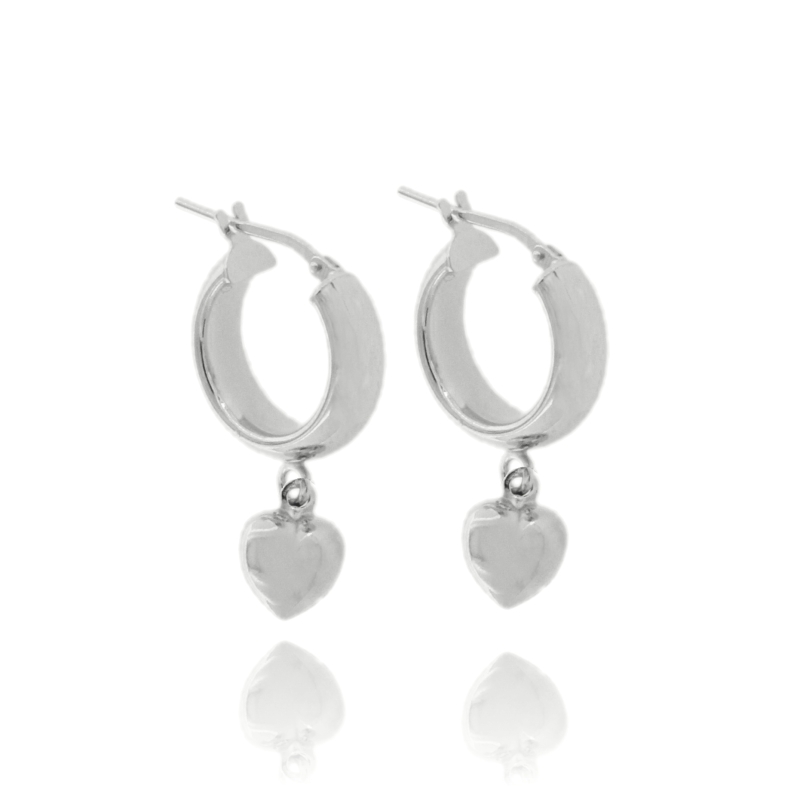 ORECCHINI A CERCHIO DIAM MM 12 CON CUORE PENDENTE IN ARGENTO TIT 925