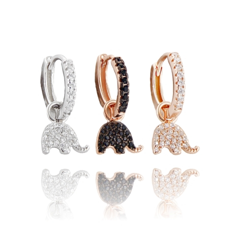 ORECCHINI A CERCHIO MM 10 CON ELEFANTINO PENDENTE IN ARGENTO TIT 925 E ZIRCONI