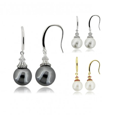 ORECCHINI PENDENTI CON PERLA MM 10 E ZIRCONI IN ARGENTO TIT 925