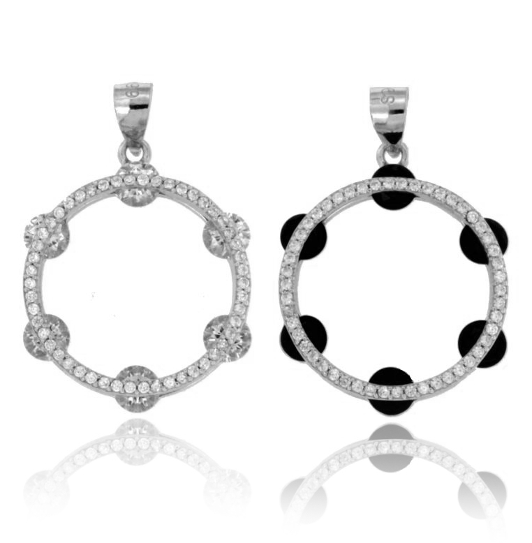 CIONDOLO TAMBURELLO MM 24X20 IN ARGENTO RODIATO TIT 925 E ZIRCONI