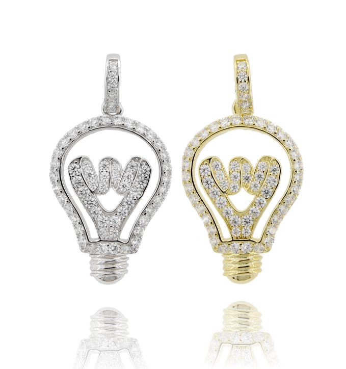 CIONDOLO LAMPADINA MM 35X19 IN ARGENTO TIT 925 E ZIRCONI