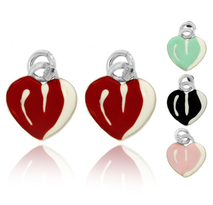 CIONDOLO PZ 2 CUORE MM 15 IN ARGENTO RODIATO TIT 925 E SMALTO
