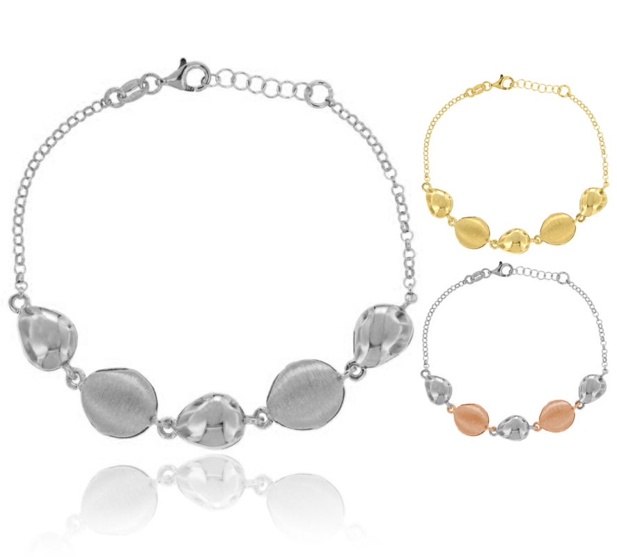 BRACCIALE ROLO' CON CINQUE SASSI CENTRALI IN ARGENTO LUCIDO E SATINATO TIT 925 CM 17-19