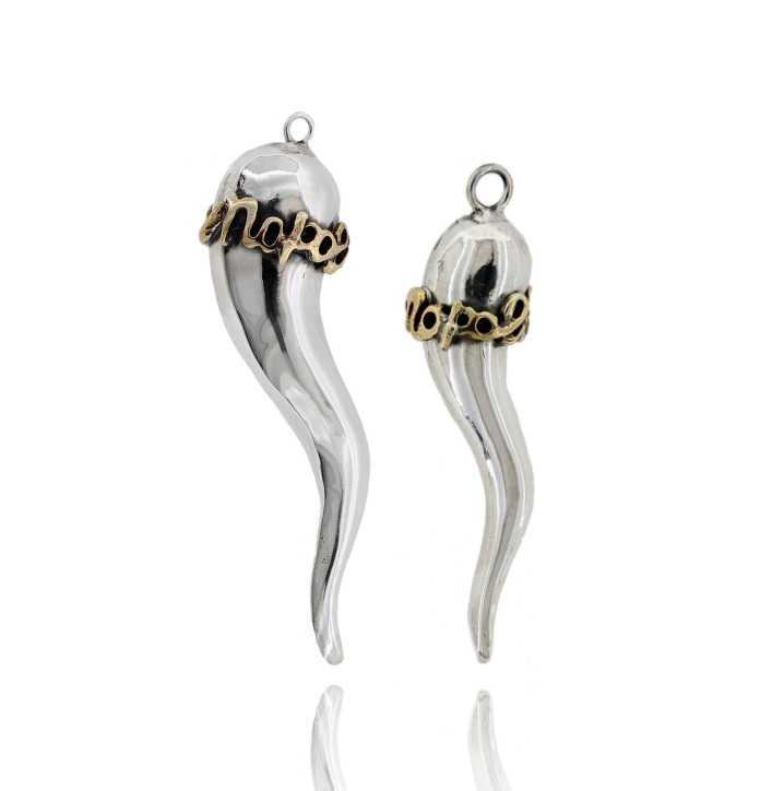 CIONDOLO CORNO LOVE NAPOLI IN ARGENTO MICROFUSO TIT 925 E BRONZO