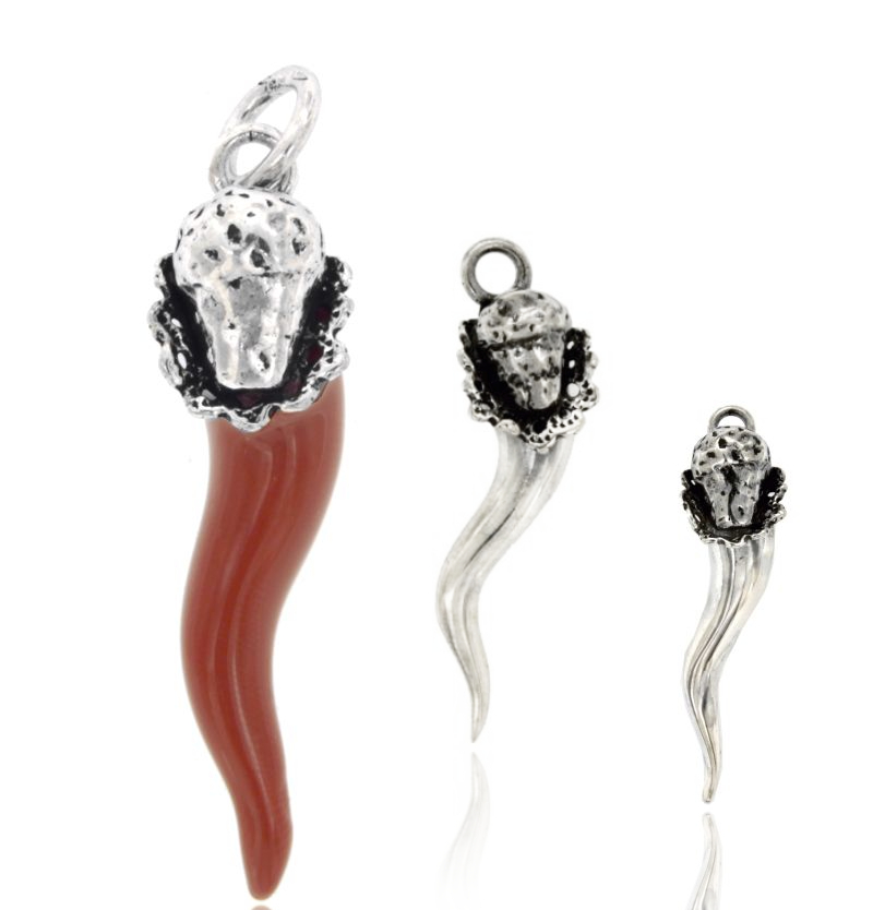 CIONDOLO CORNO CON BABA' IN ARGENTO MICROFUSO BRUNITO TIT 800