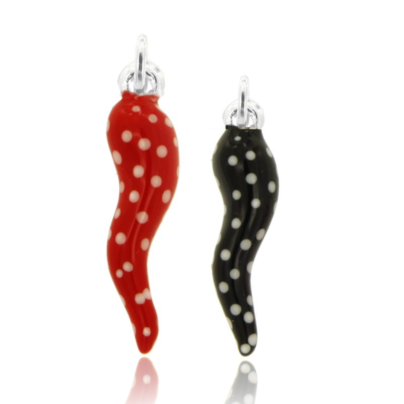 CIONDOLO CORNO PZ 2 IN ARGENTO SMALTATO A POIS TIT 925