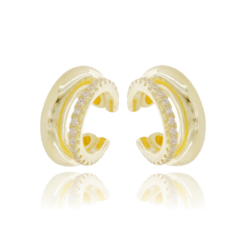 ORECCHINI EAR-CUFF A 2 FILI IN ARGENTO TIT 925 E ZIRCONI BIANCHI