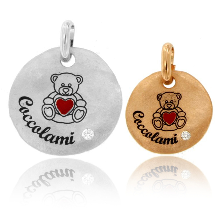 CIONDOLO TONDO ORSETTO COCCOLAMI IN ARGENTO TIT 925 SMALTO E ZIRCONE