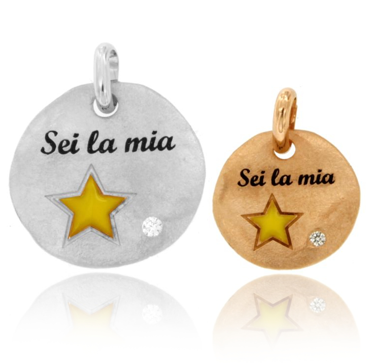 CIONDOLO TONDO SEI LA MIA STELLA IN ARGENTO TIT 925 SMALTO E ZIRCONE