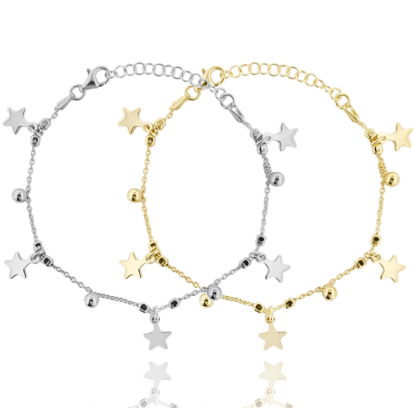 BRACCIALE ALTERNATO CON STELLE PENDENTI IN ARGENTO TIT 925 CM 17-19
