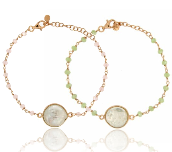BRACCIALE PALLINE FACCETTATE CON PERLA CENTRALE IN ARGENTO PLACCATO ORO ROSA TIT 925 CM 18