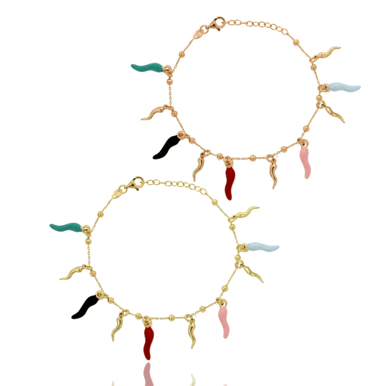 BRACCIALE ROLO' CON CORNI PENDENTI IN ARGENTO TIT 925 E SMALTO CM 17-20