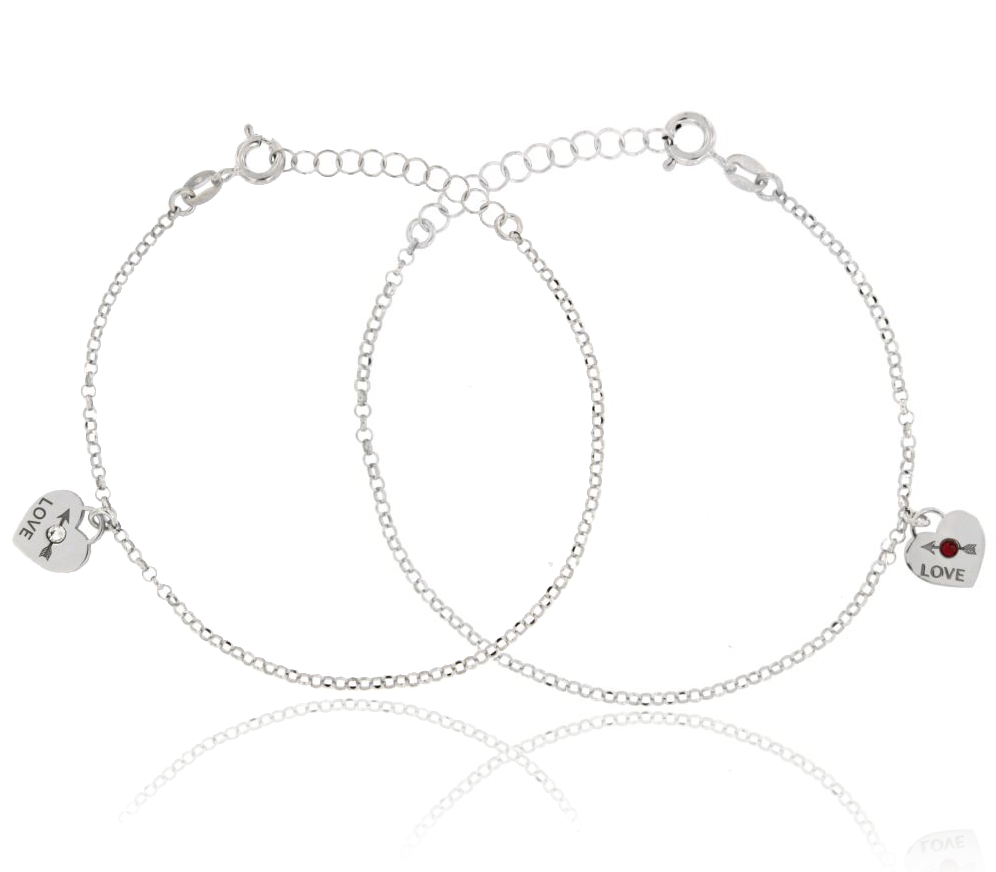 BRACCIALE ROLO' CON CUORI LOVE IN ARGENTO RODIATO TIT 925 E STRASS CM 17-19
