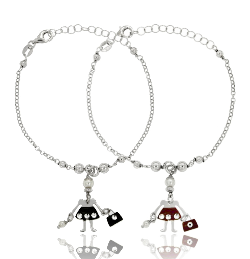 BRACCIALE ROLO' CON SIGNORINA SMALTATA IN ARGENTO RODIATO TIT 925 CM 18