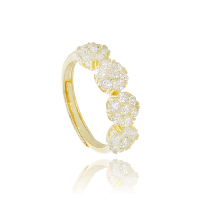 ANELLO CON FIORI IN ARGENTO TIT 925 E ZIRCONI MISURA REGOLABILE