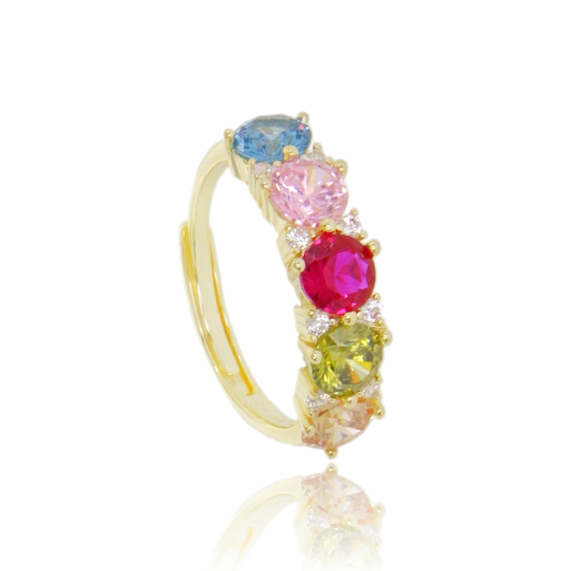 ANELLO MEZZA VERETTA CON ZIRCONI COLORATI MM 5 IN ARGENTO TIT 925 MISURA REGOLABILE