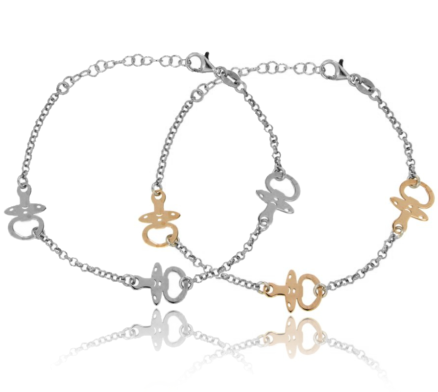 BRACCIALE ROLO' ALTERNATO A 3 CIUCCIOTTI LASTRA MM 15X10 IN ARGENTO TIT 925