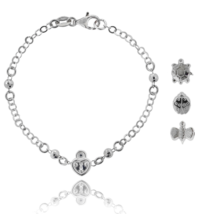 BRACCIALE ROLO' BATTUTA CON SFERE DISCO E SIMBOLO CENTRALE IN ARGENTO RODIATO TIT 925 CM 18