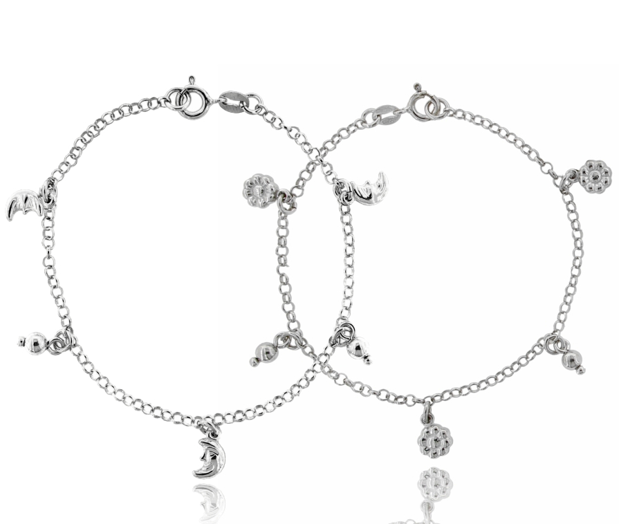 BRACCIALE ROLO' BATTUTA CON SFERE DISCO E SIMBOLO CENTRALE IN ARGENTO RODIATO TIT 925 CM 18