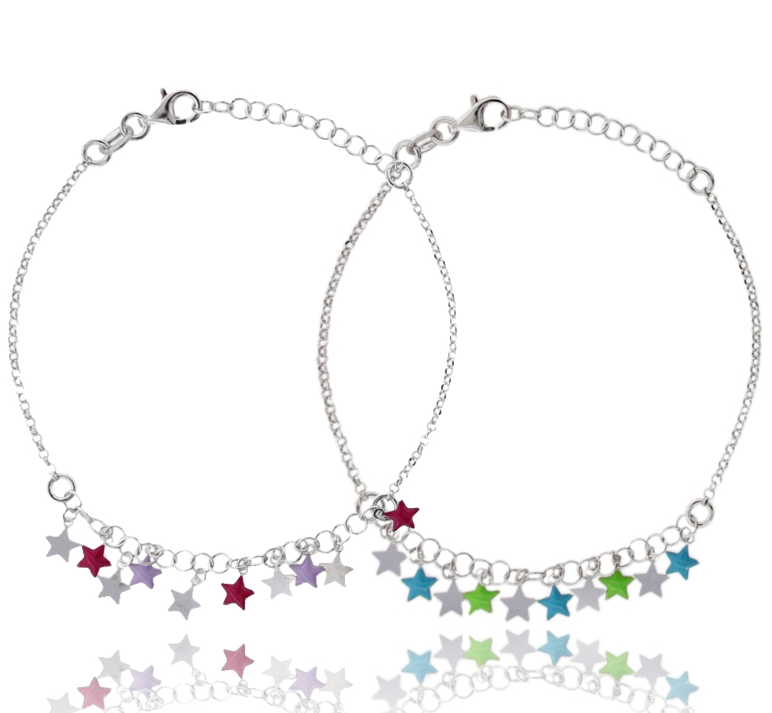 BRACCIALE ROLO' CON STELLINE SMALTATE IN ARGENTO RODIATO TIT 925 CM 18