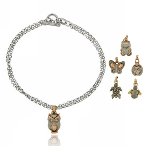 BRACCIALE ROLO' DIAMANTATA A 2 FILI CON SIMBOLO IN ARGENTO RODIATO TIT 925 CHIUSURA T-BAR