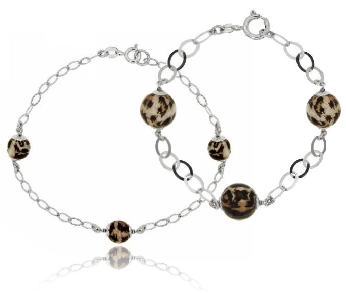 BRACCIALE MAGLIA OVALE CON SFERE CON SMALTO MACULATO IN ARGENTO RODIATO TIT 925 CM