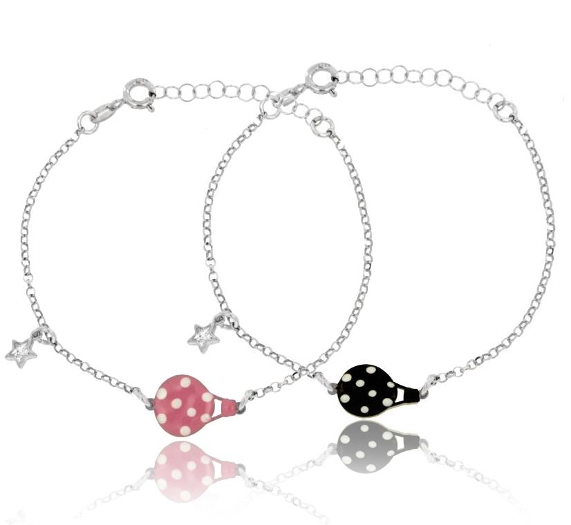 BRACCIALE ROLO' CON MONGOLFIERA SMALTATA CENTRALE E STELLA CON ZIRCONI IN ARGENTO RODIATO TIT 925 CM 17-20