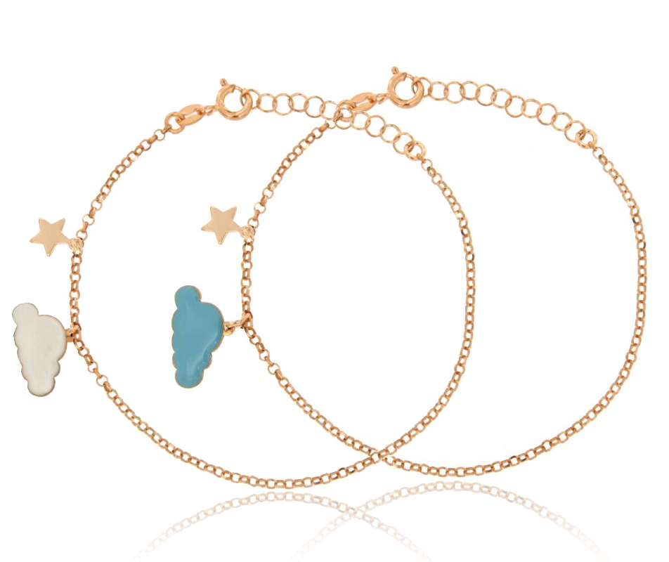 BRACCIALE ROLO' CON NUVOLA SMALTATA E STELLINA PENDENTE IN ARGENTO RAMATO TIT 925 CM 17-20