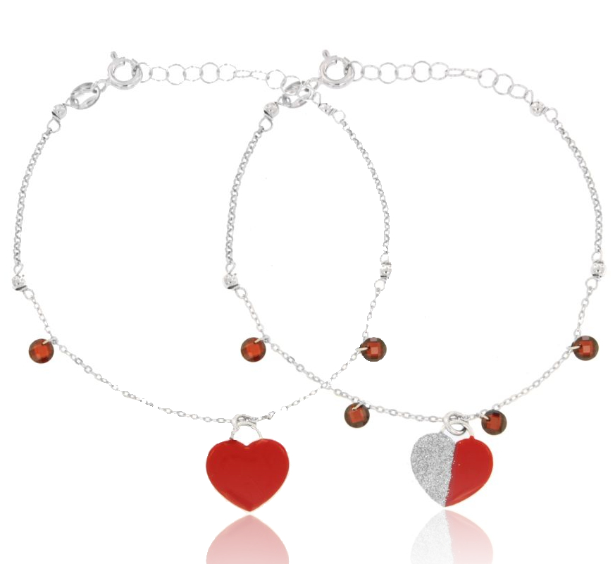 BRACCIALE FORZATINA CON CUORE, ZIRCONI E SMALTO IN ARGENTO RODIATO TIT 925 CM 17-19