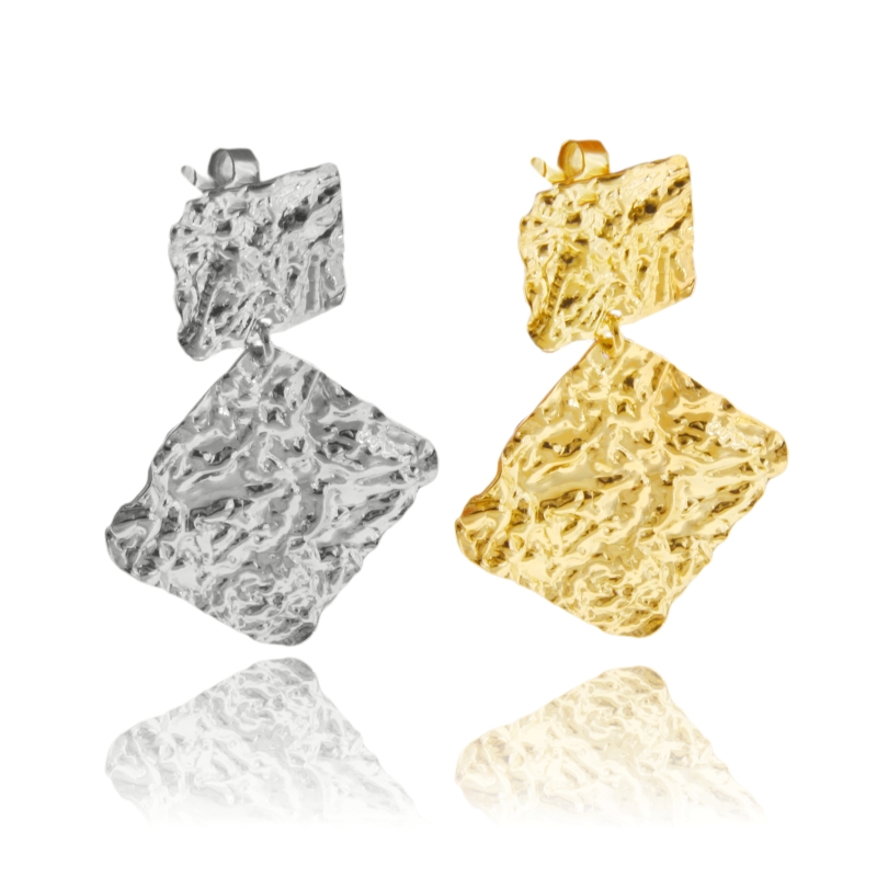 ORECCHINI MARTELLATI DOPPIO ROMBO IN ARGENTO TIT 925
