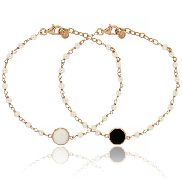 BRACCIALE PERLINE MM 3 CON PIETRA CENTRALE IN ARGENTO PLACCATO ORO ROSA TIT 925‰ CM 18