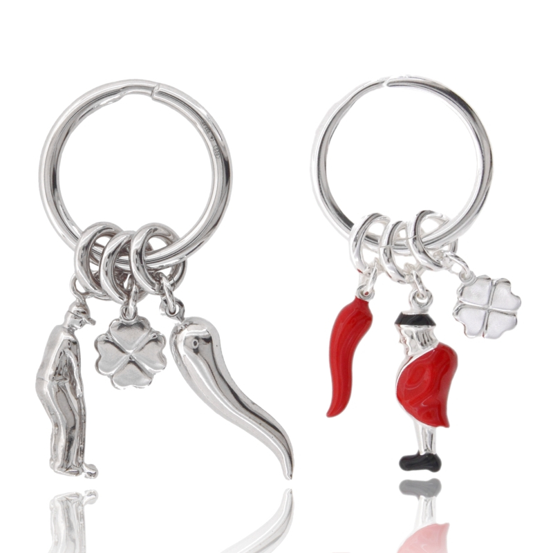 PORTACHIAVI CON CHARMS SCARAMANTICI IN ARGENTO TIT 925