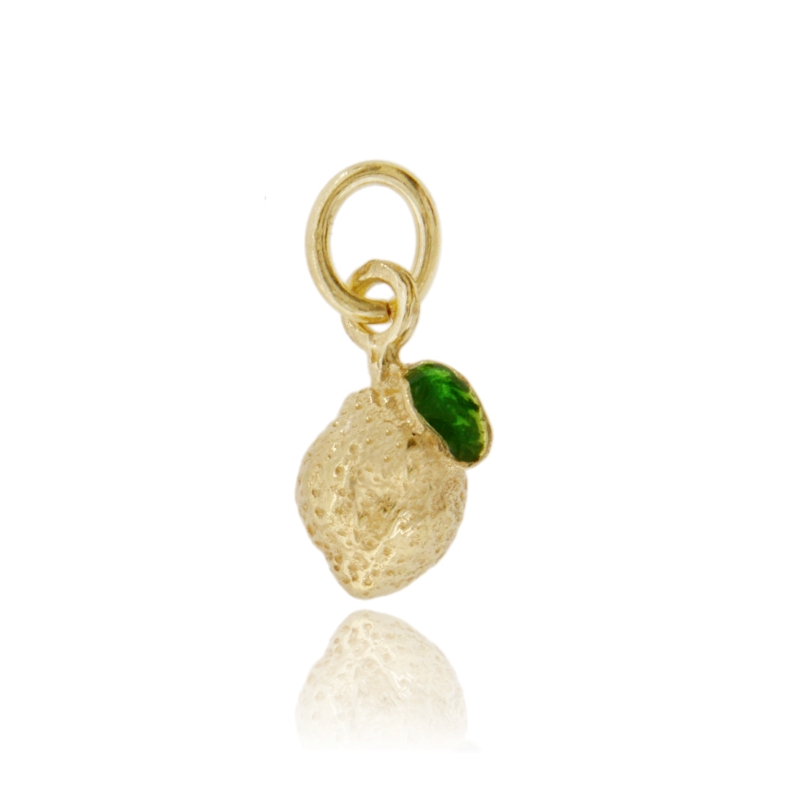 CIONDOLO LIMONE PIENO CON FOGLIA VERDE MM 20X8 IN ARGENTO BRUNITO TIT 800