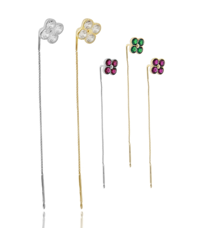 ORECCHINI SALISCENDI FIORE IN ARGENTO TIT 925 E ZIRCONI