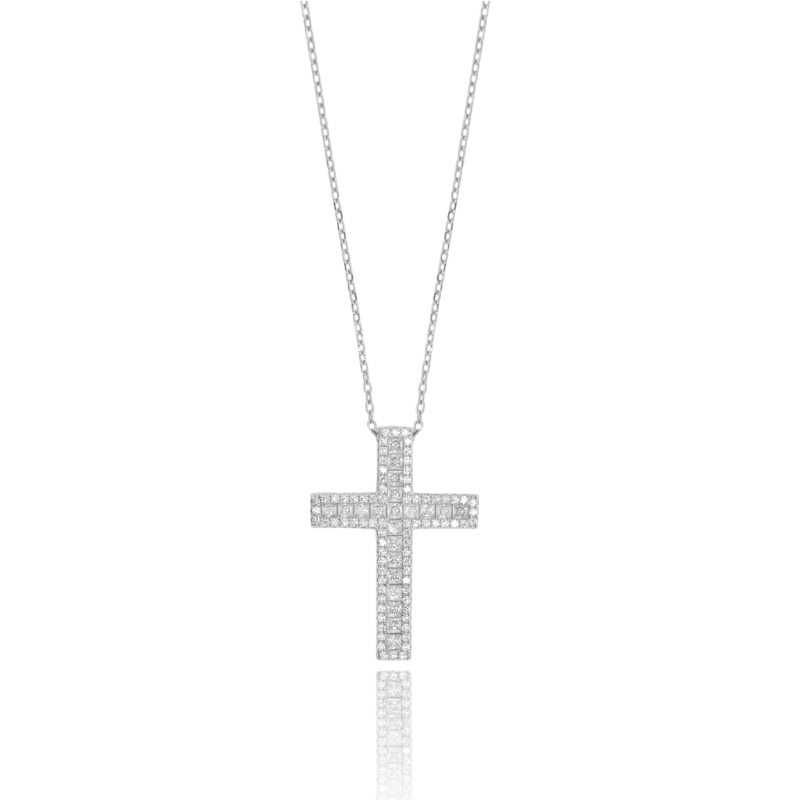 CATENA FORZATINA CM 45 CON CROCE PENDENTE MM 31X22 IN ARGENTO E ZIRCONI BIANCHI
