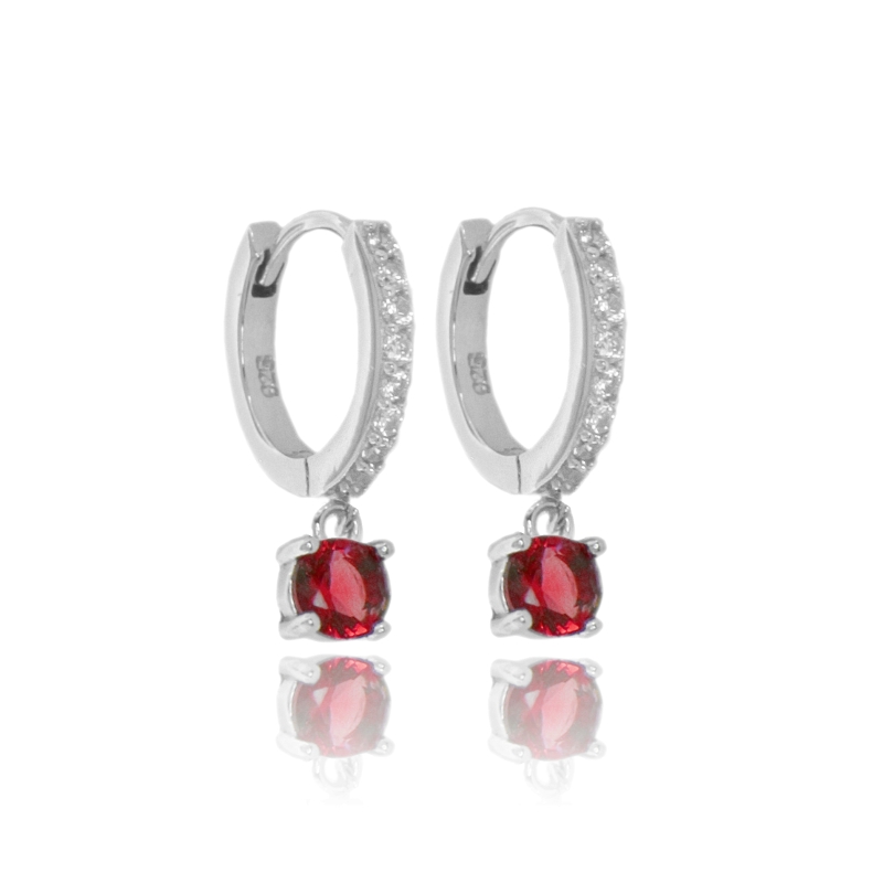 ORECCHINI A CERCHIO CON PUNTO LUCE PENDENTE IN ARGENTO RODIATO TIT 925 E ZIRCONI COLORATI