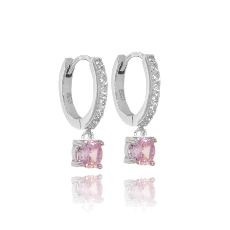 ORECCHINI A CERCHIO CON PUNTO LUCE PENDENTE IN ARGENTO RODIATO TIT 925 E ZIRCONI COLORATI