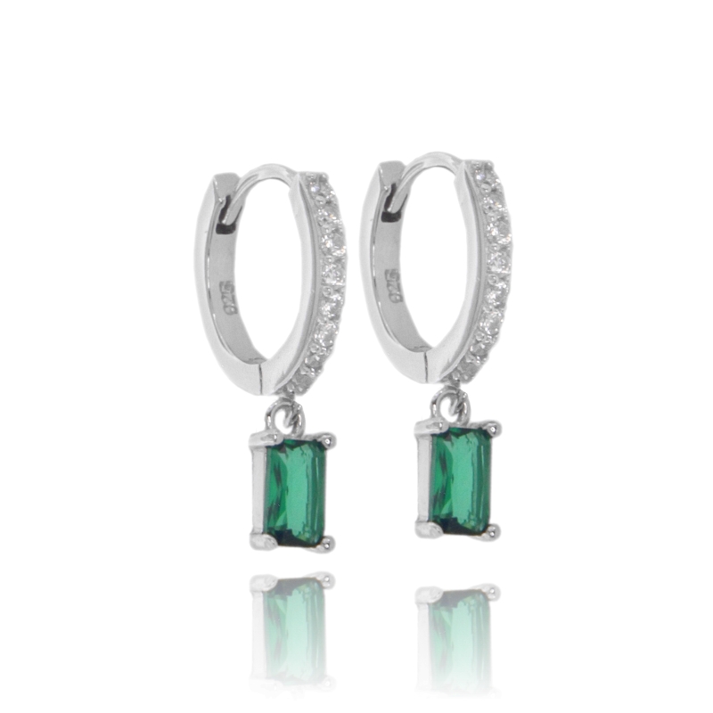 ORECCHINI A CERCHIO CON RETTANGOLO PENDENTE IN ARGENTO RODIATO TIT 925 E ZIRCONI COLORATI