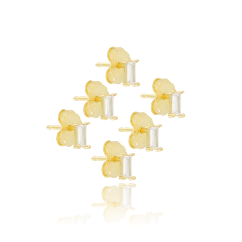 ORECCHINI A LOBO 3 COPPIE BAGUETTE IN ARGENTO TIT 925 E ZIRCONI BIANCHI