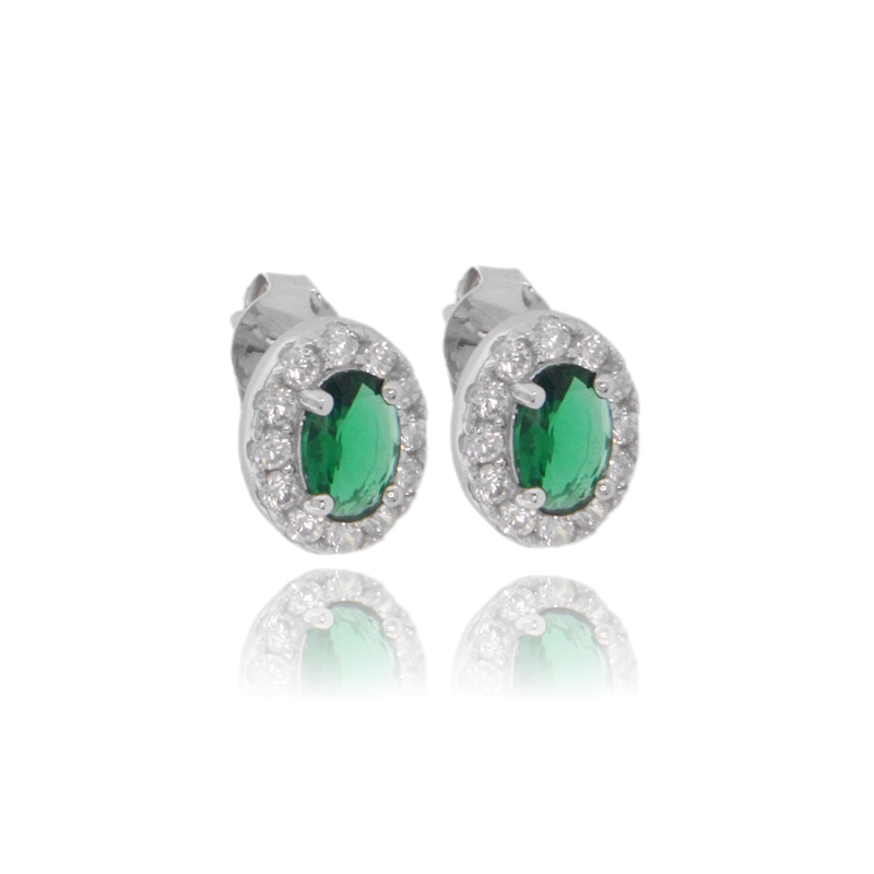 ORECCHINI OVALI IN ARGENTO RODIATO TIT 925 E ZIRCONI COLORATI