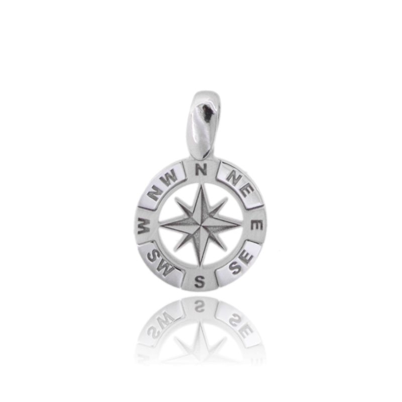 CIONDOLO TONDO ROSA DEI VENTI MM 18 IN ARGENTO RODIATO TIT 925