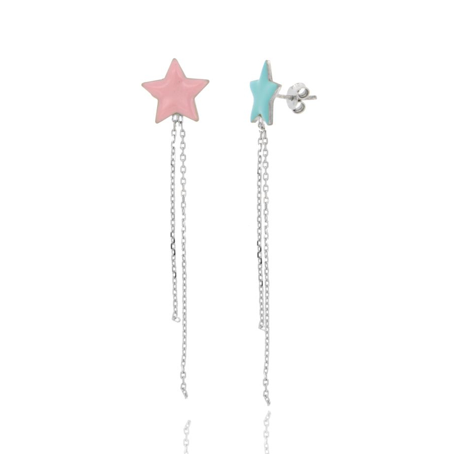 ORECCHINI STELLA CON CATENINE PENDENTI IN ARGENTO RODIATO E SMALTATO TIT 925